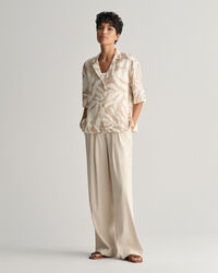 Relaxed Fit Palm Print Linen Short Sleeve Shirt