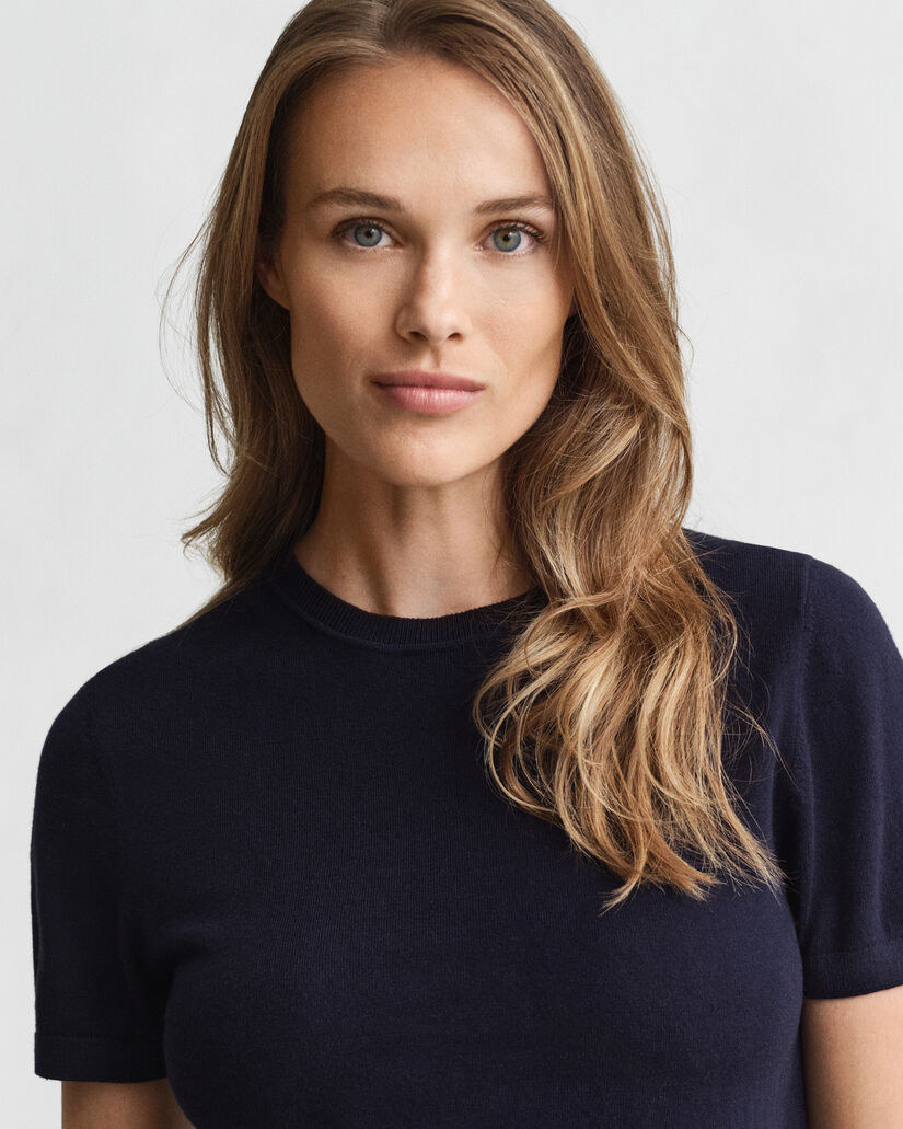 Lightweight Knit Short Sleeve Crew Neck Sweater