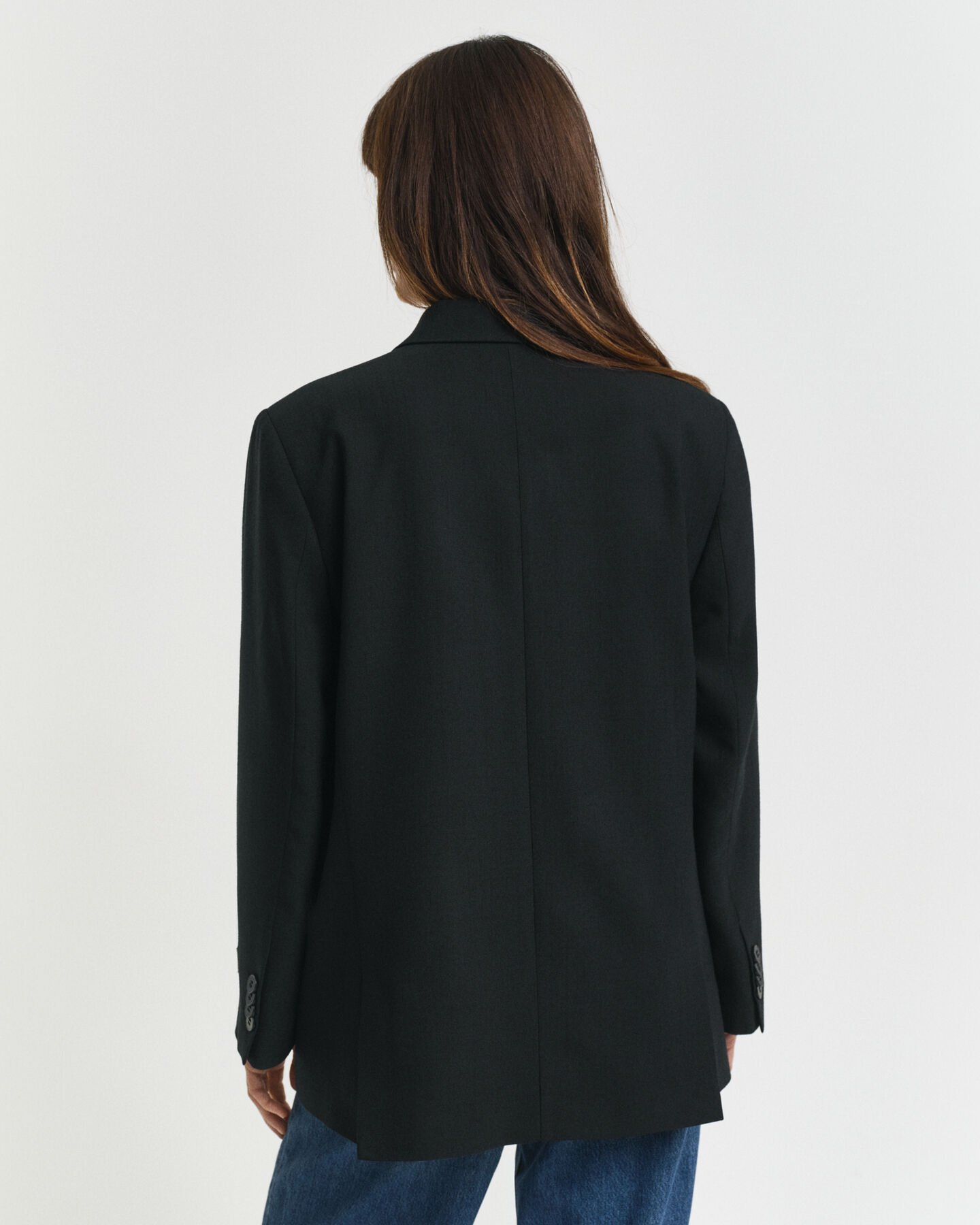 Relaxed Fit Double Breasted Wool Blend Hopsack Blazer