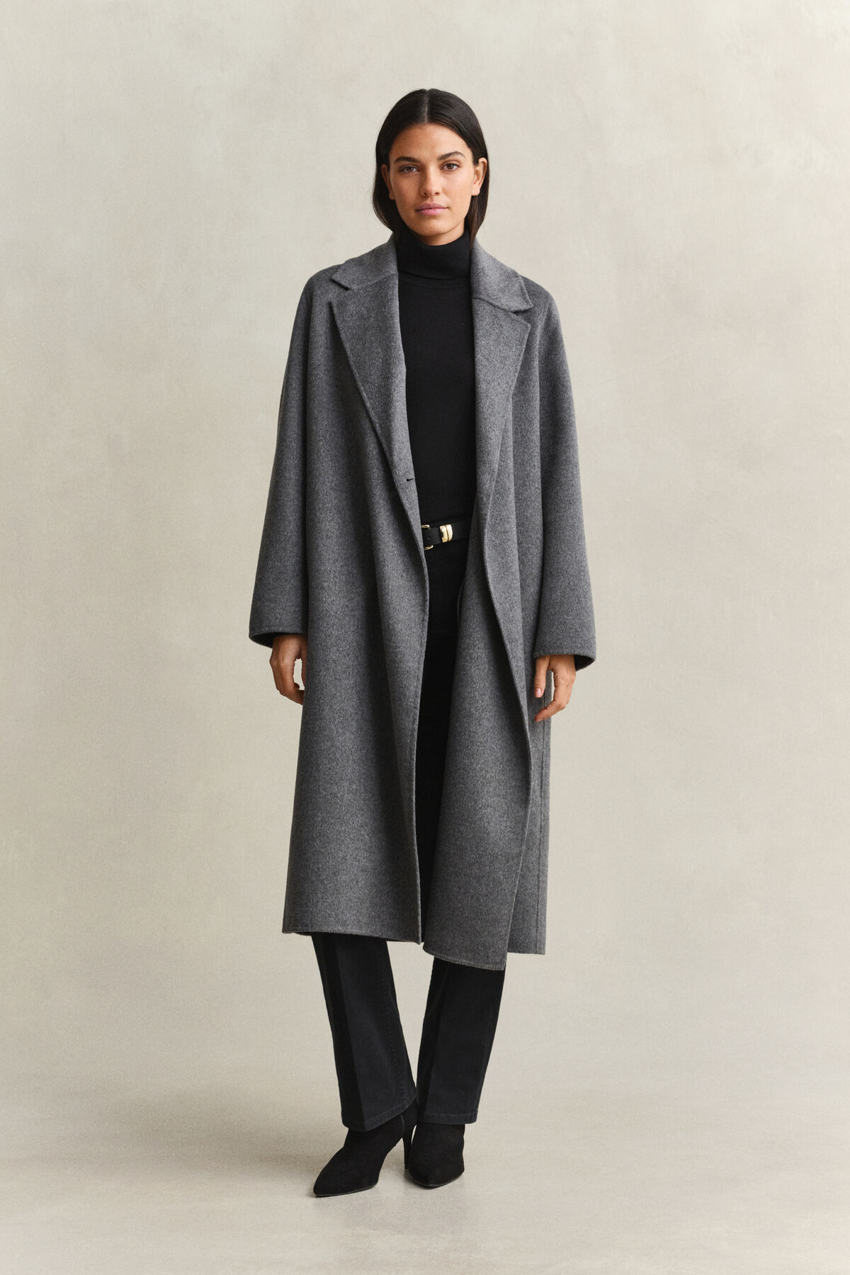 Handstitched Belted Coat — CHARCOAL MELANGE