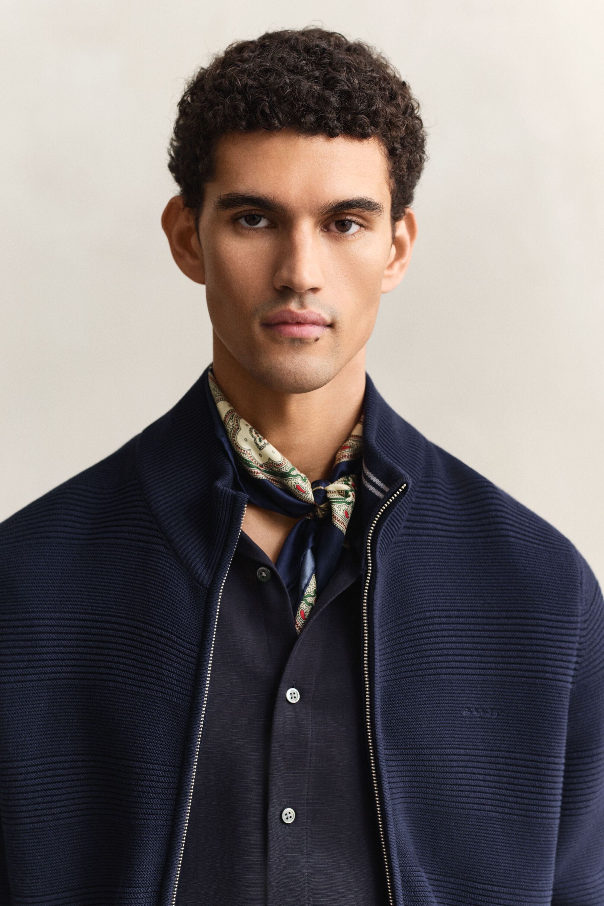 Textured Cotton Zip Cardigan