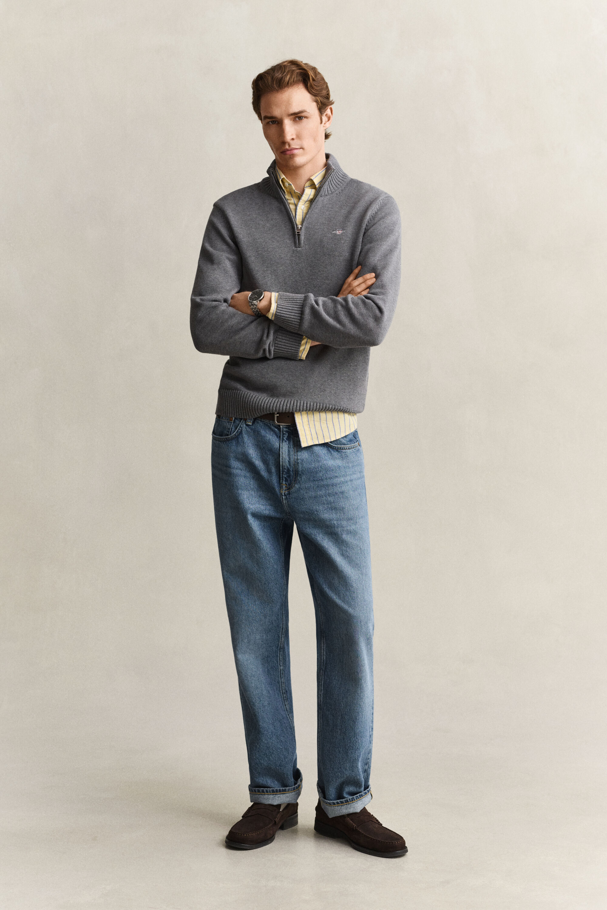 Casual Cotton Half-Zip Sweater — DARK GREY MELANGE