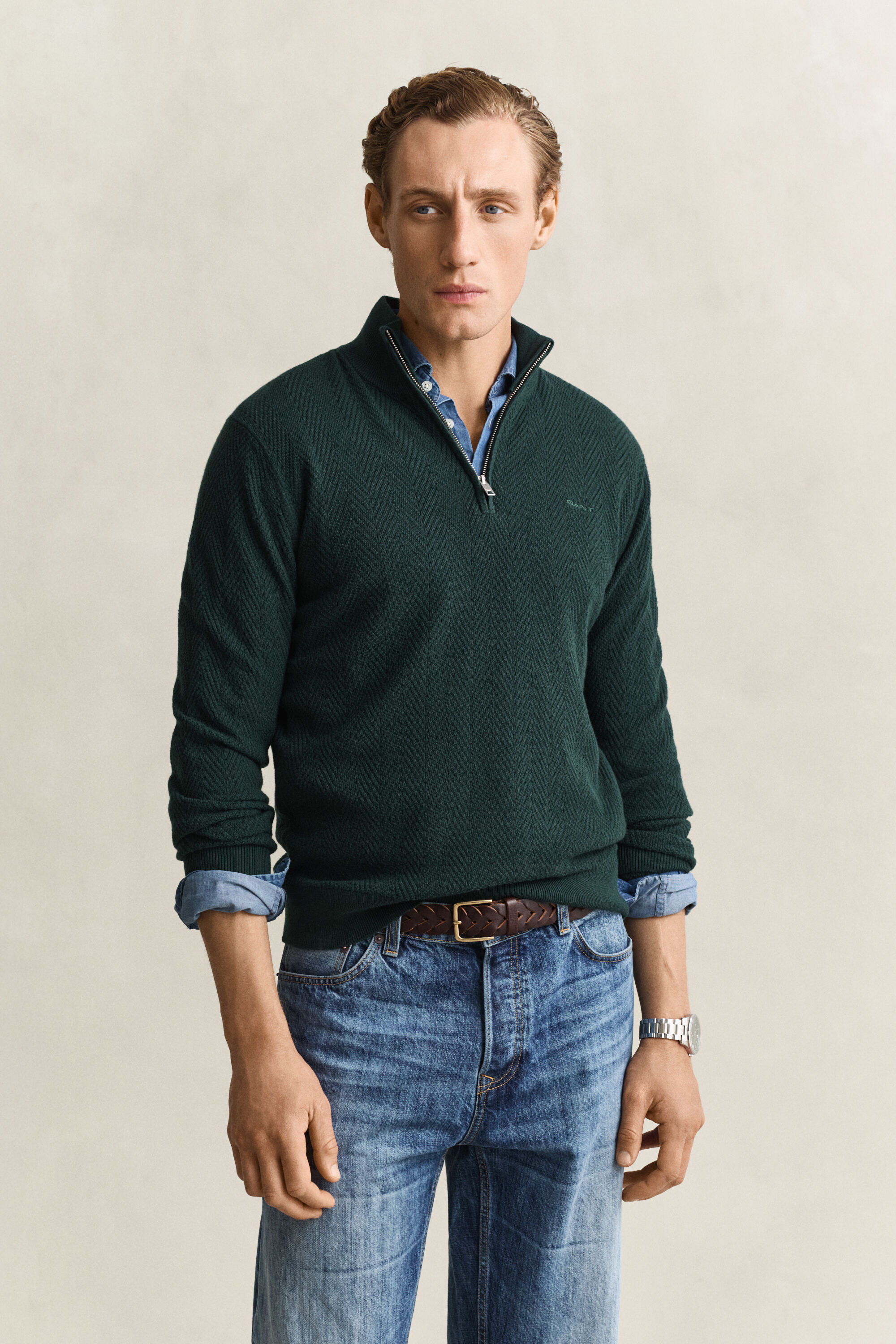 Herringbone Half-Zip Sweater