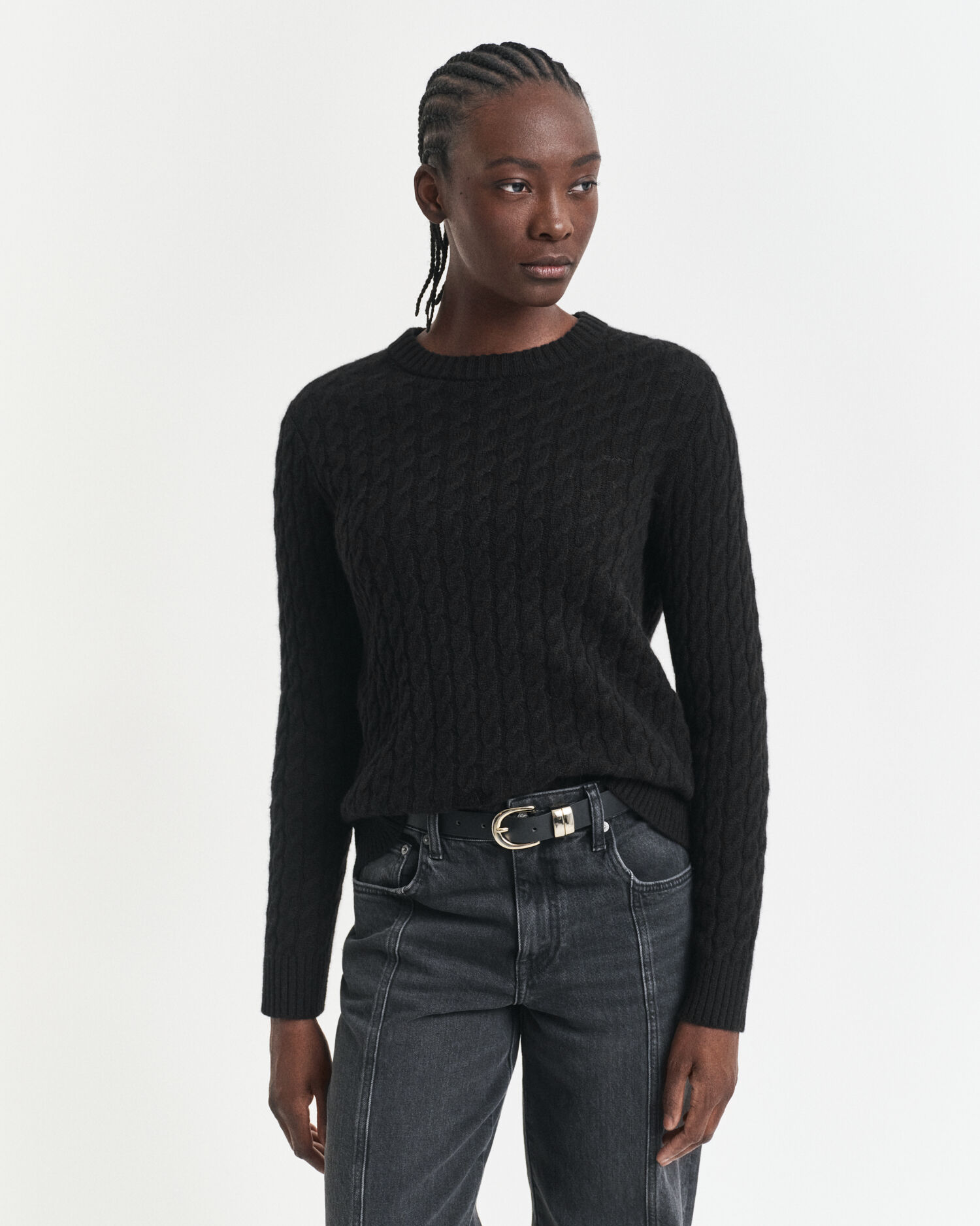 Cashmere Cable Knit Crew Neck Sweater