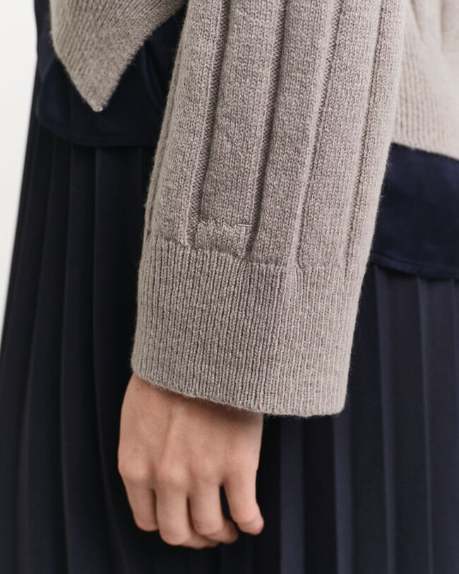 Wide Ribbed Wool V-Neck Sweater