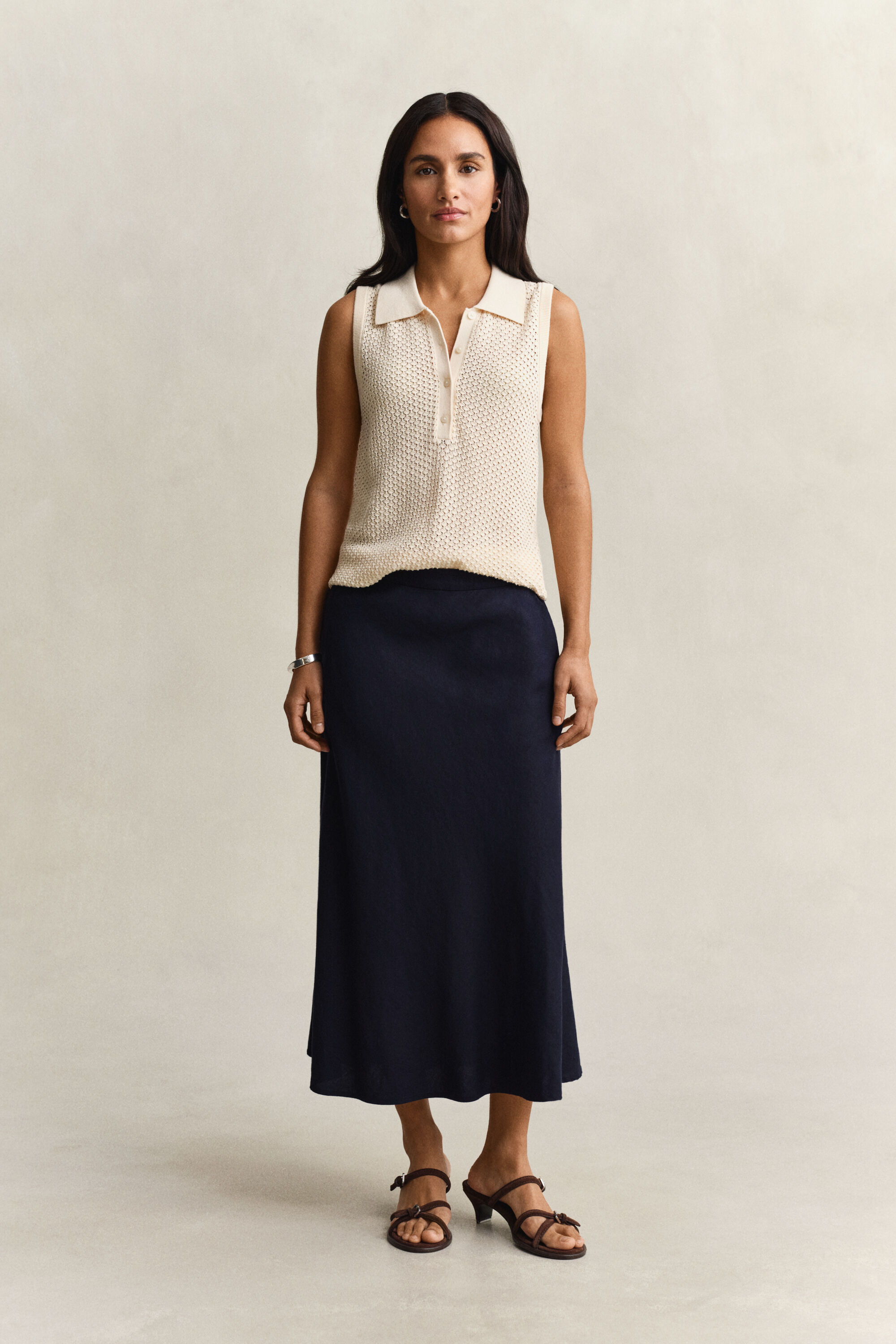 Flared Linen Blend Skirt