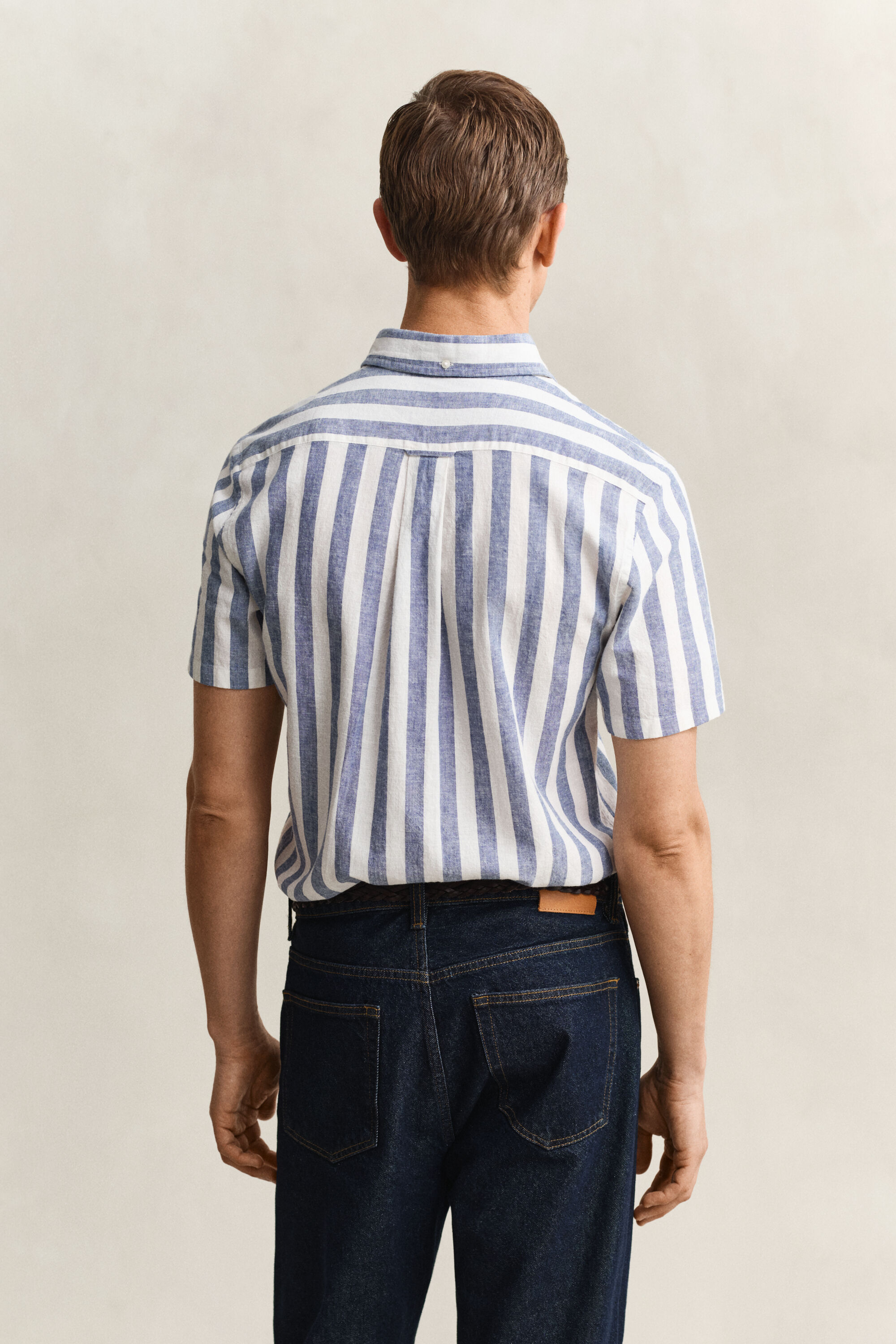 Striped Linen Blend Short Sleeve Shirt