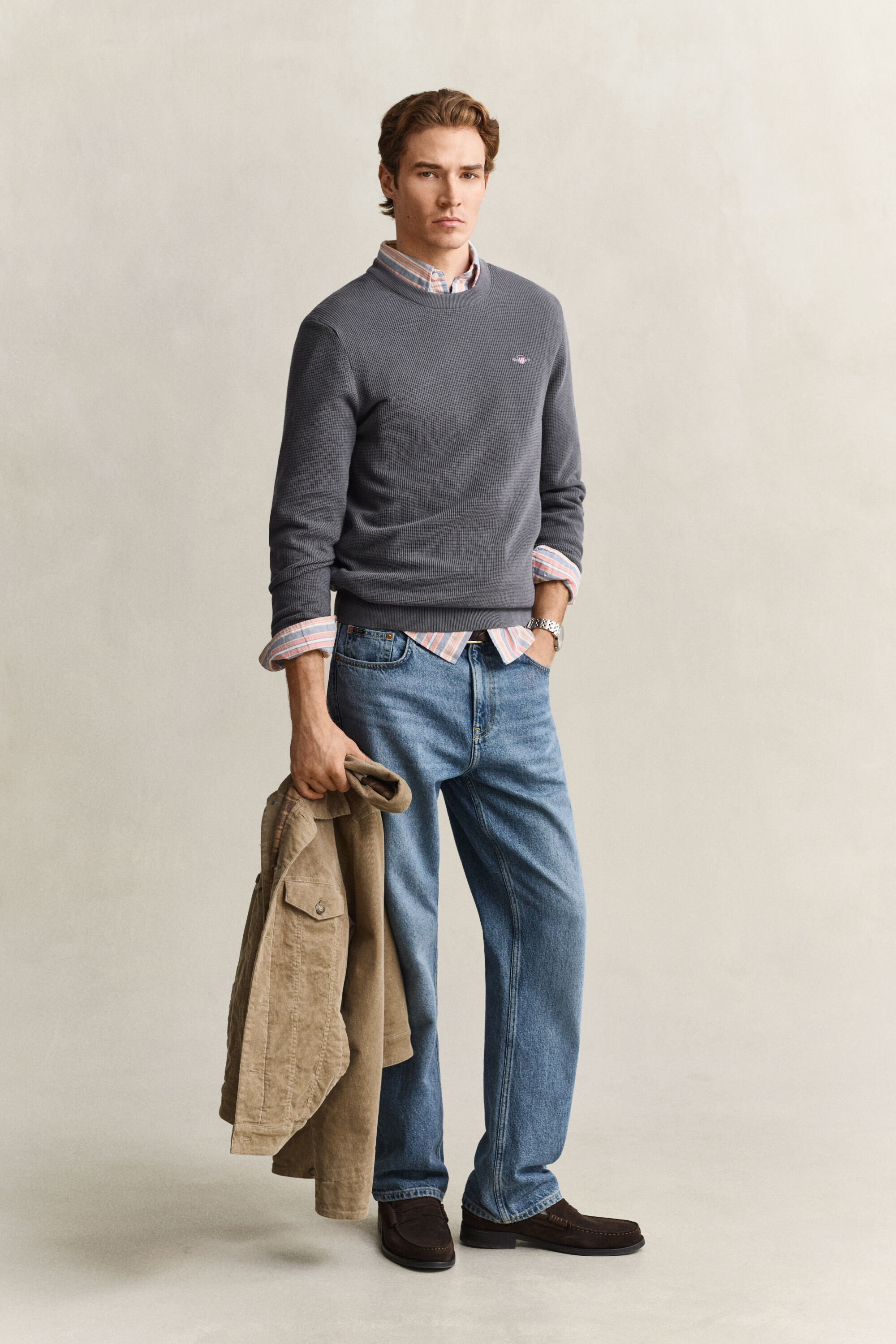Textured Cotton Crew Neck Sweater