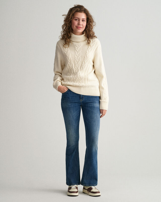 Teen Girls Chunky Cable Polo Sweater
