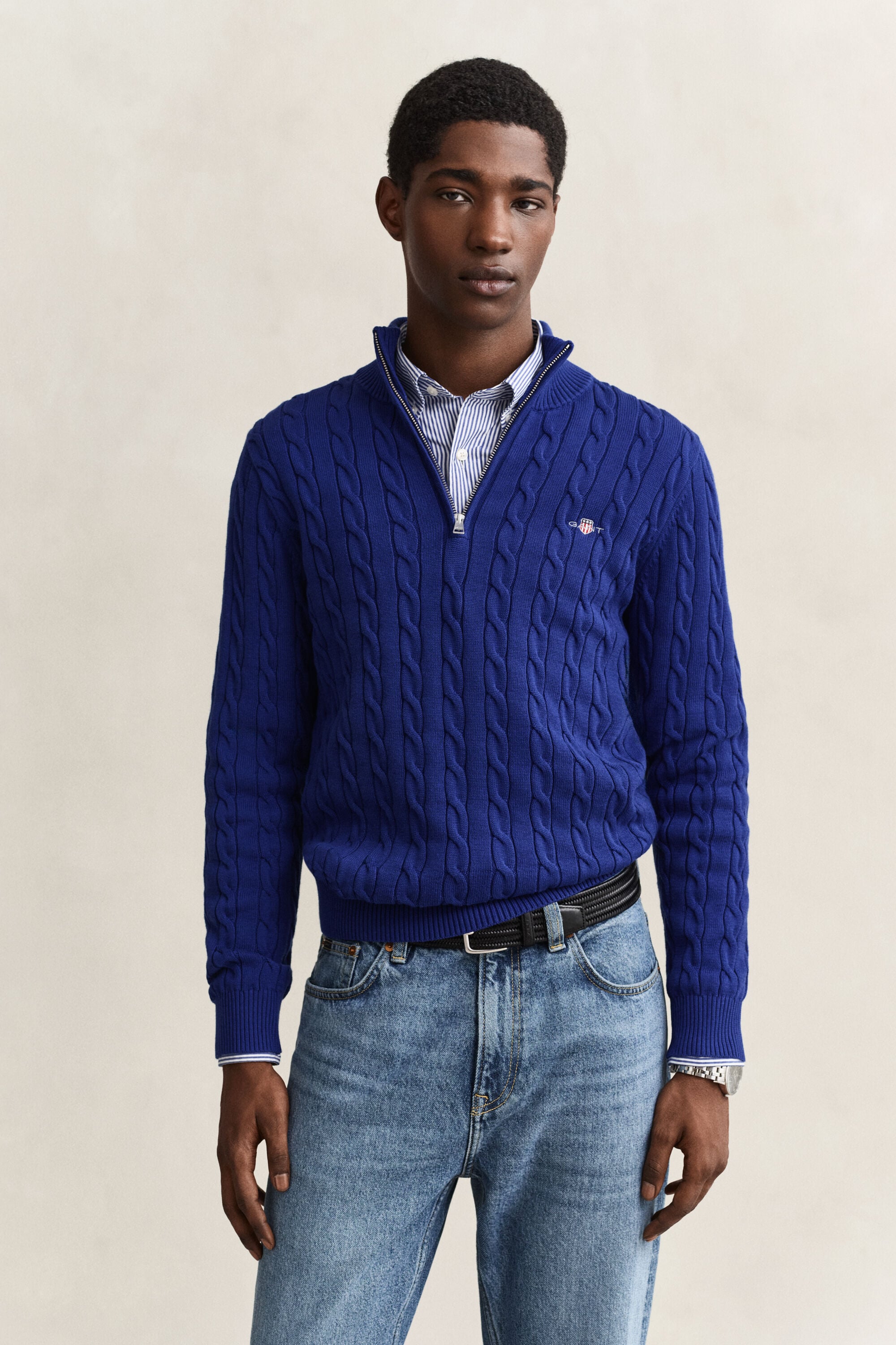 Cotton Cable Knit Half-Zip Sweater