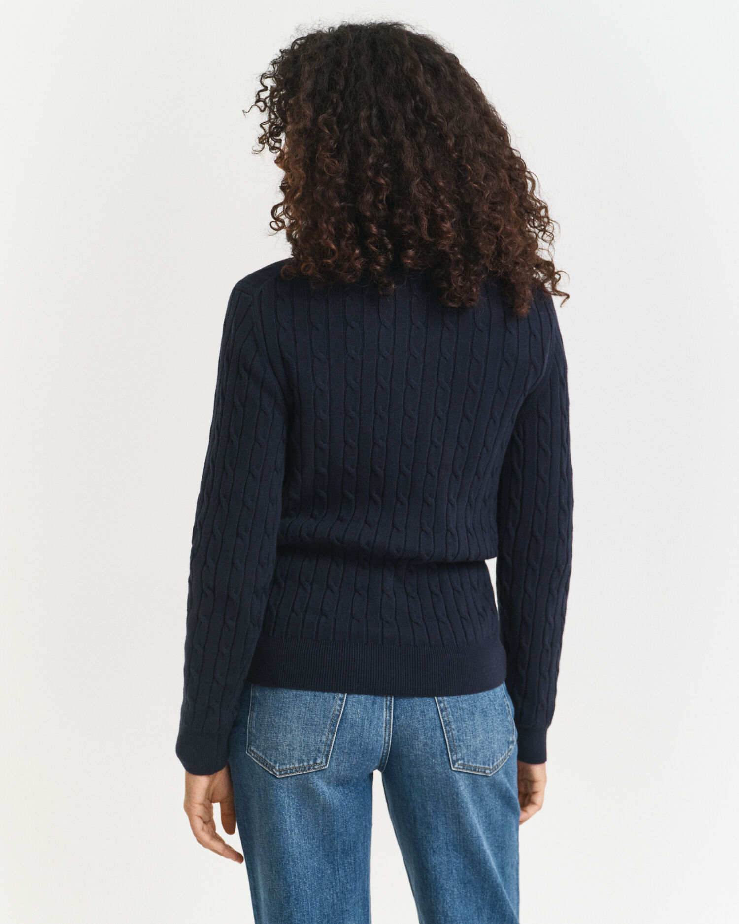 Stretch Cotton Cable Knit Crew Neck Sweater - GANT