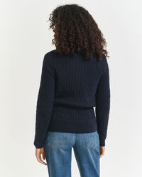 Stretch Cotton Cable Knit Half-Zip Sweater