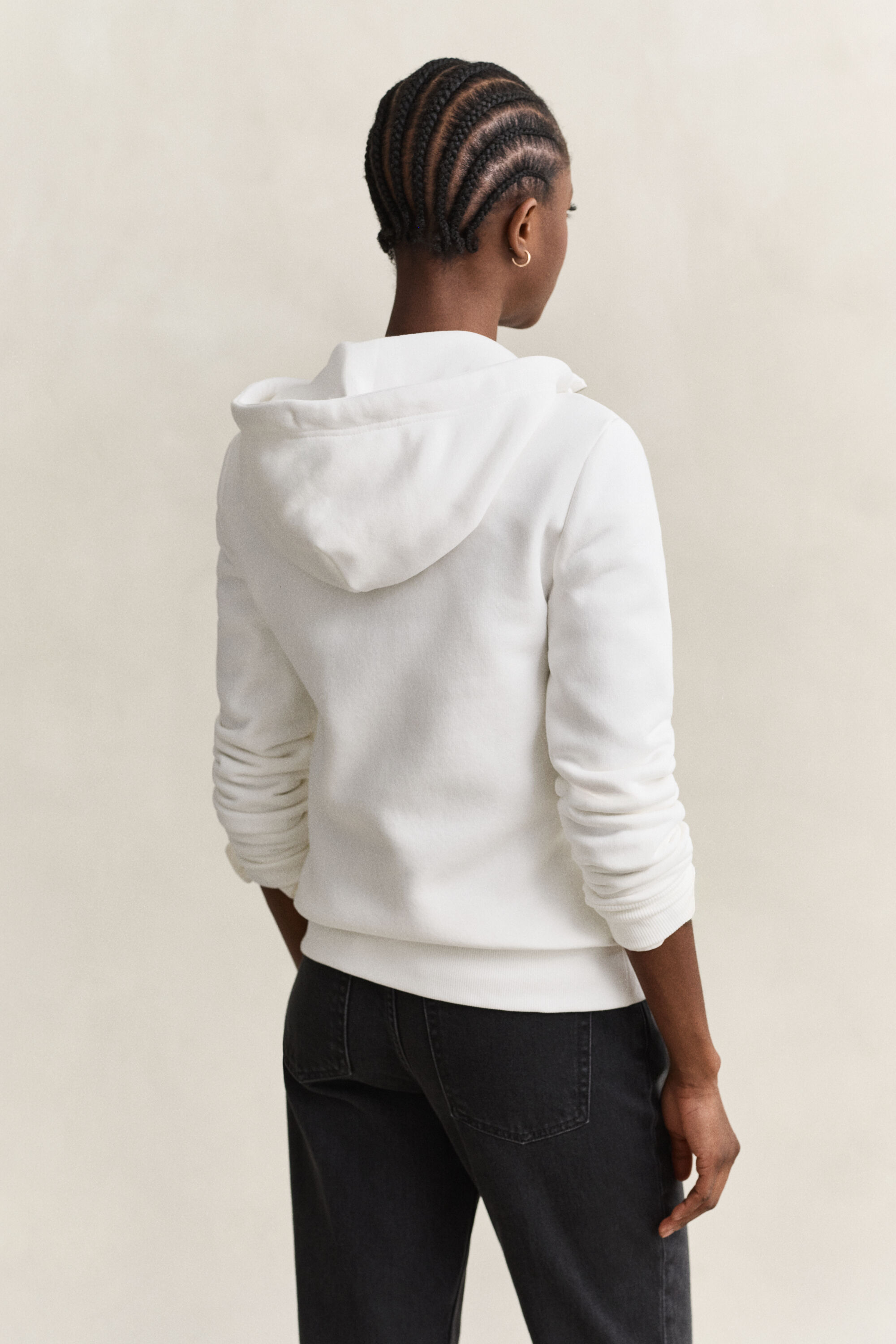 Tonal Shield Zip Hoodie — EGGSHELL