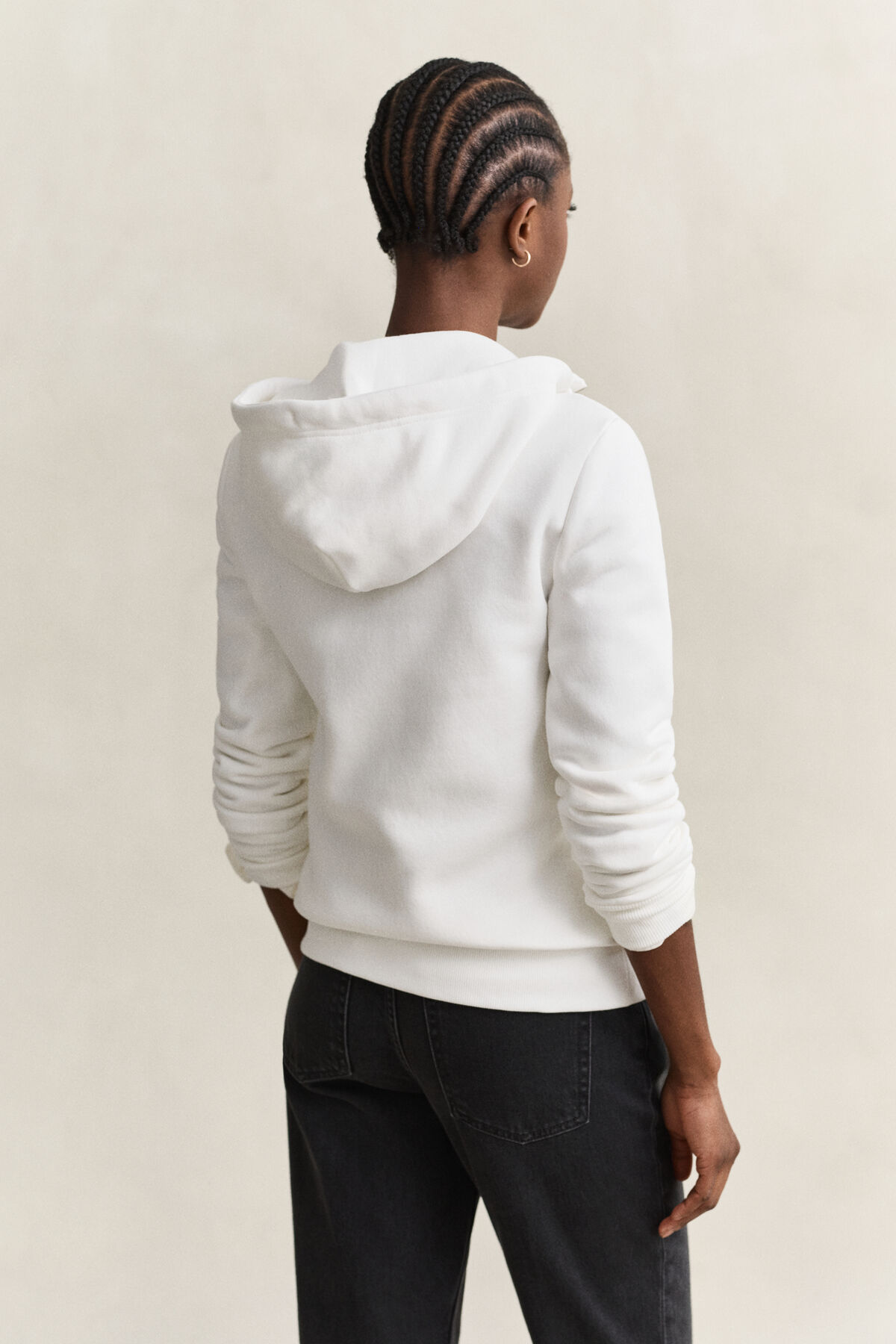 Tonal Shield Zip Hoodie — EGGSHELL