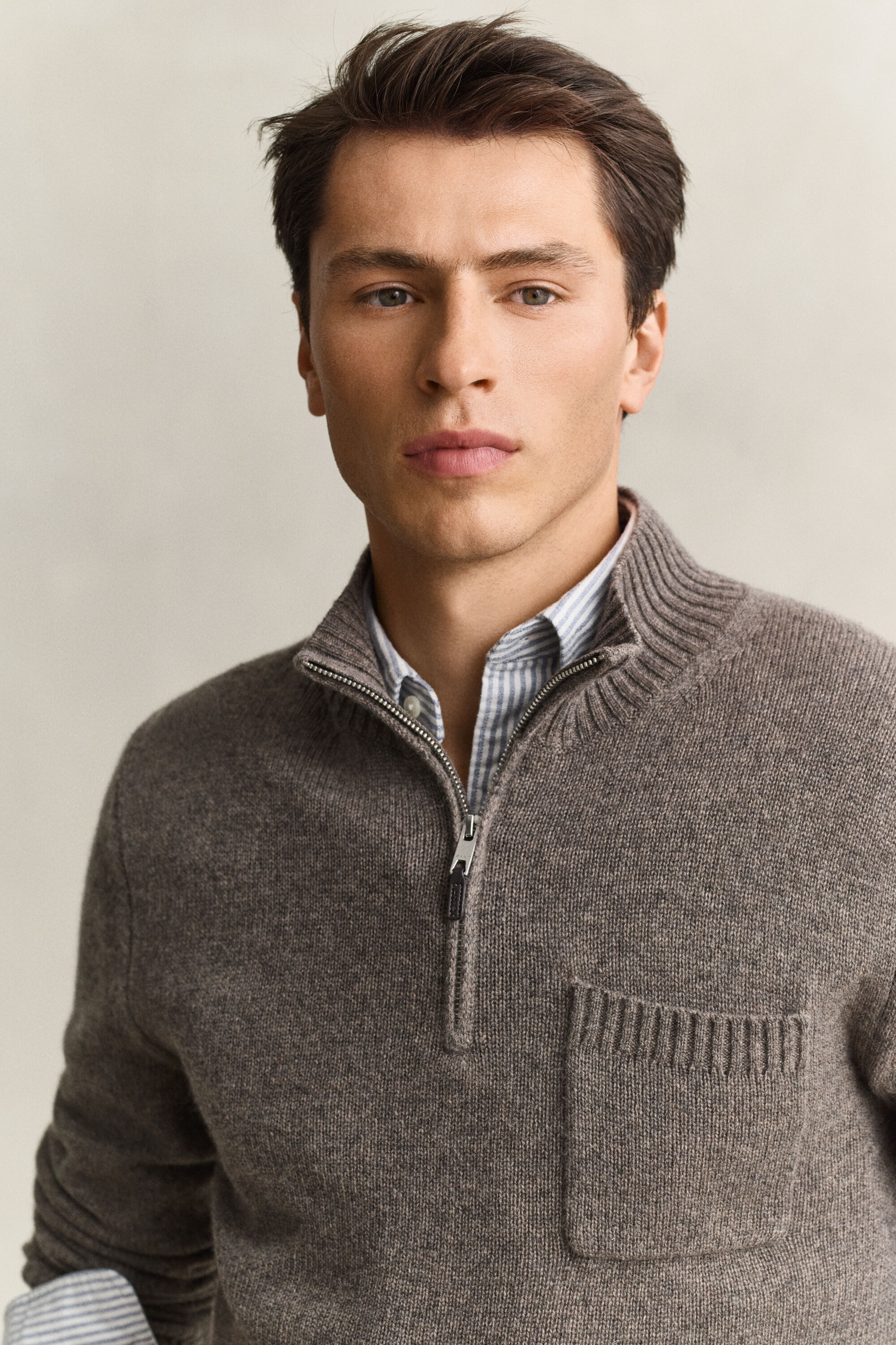 Cashmere Half-Zip Sweater — STONE MELANGE