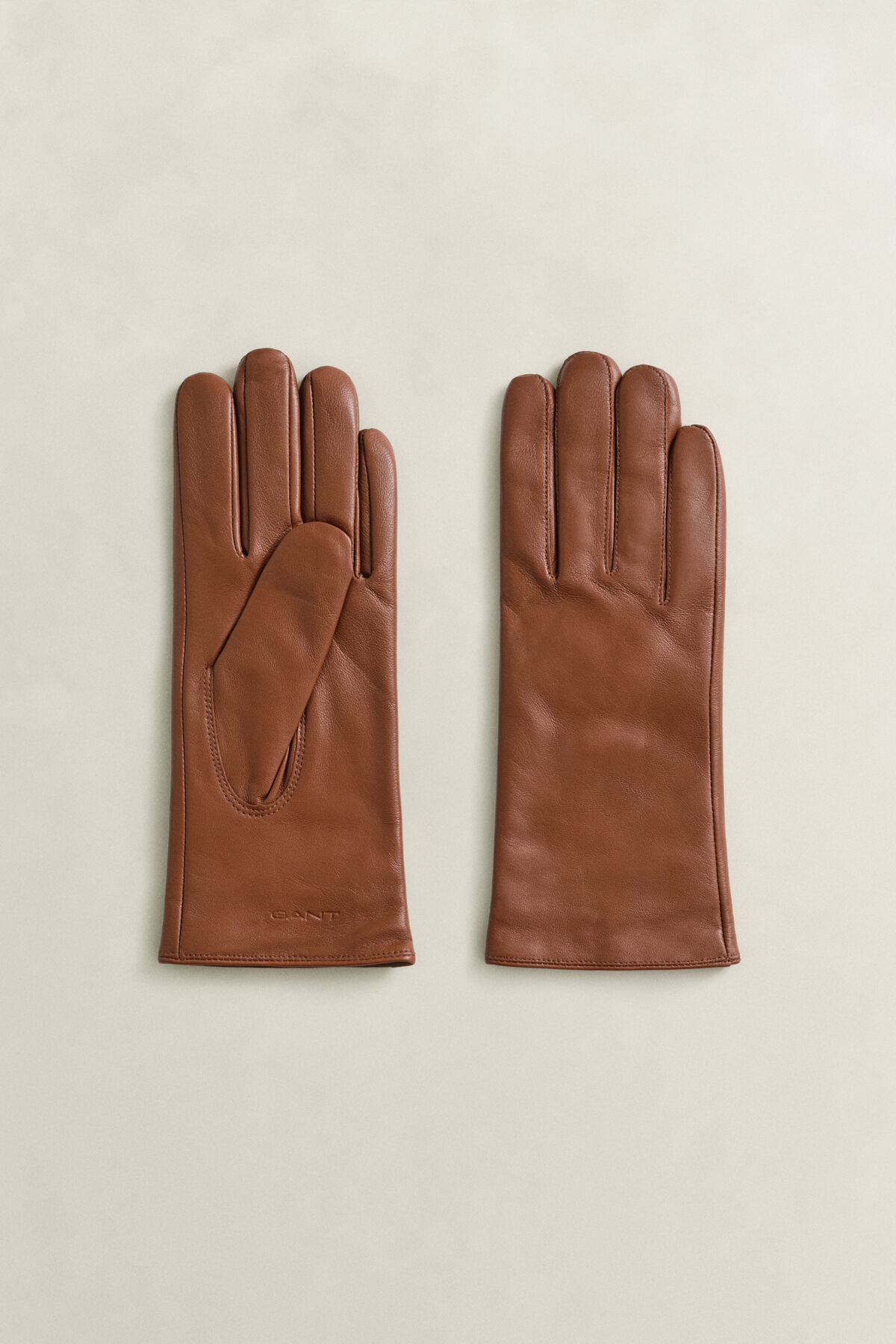Cashmere Lined Leather Gloves — COGNAC