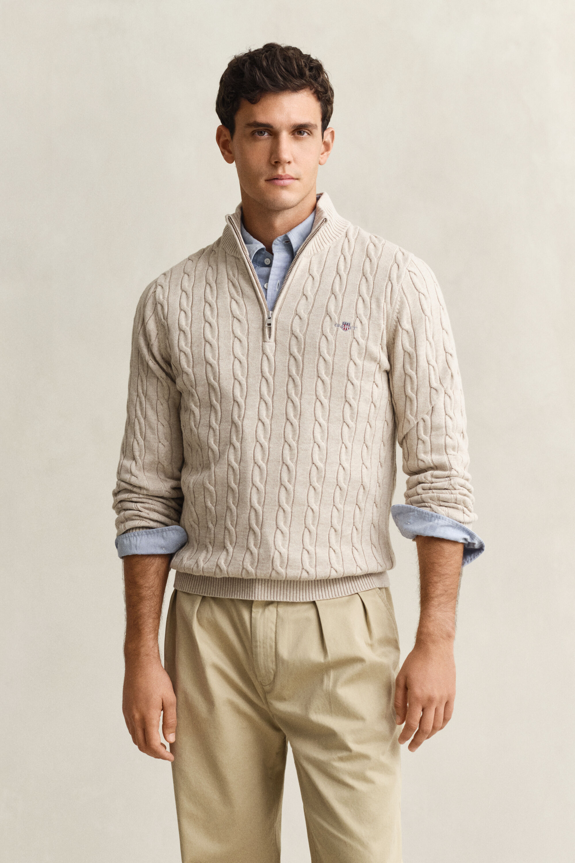 Cotton Cable Knit Half-Zip Sweater