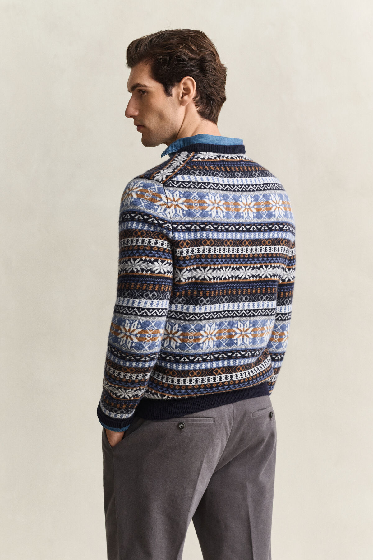 Fair Isle Crew Neck Sweater — EVENING BLUE