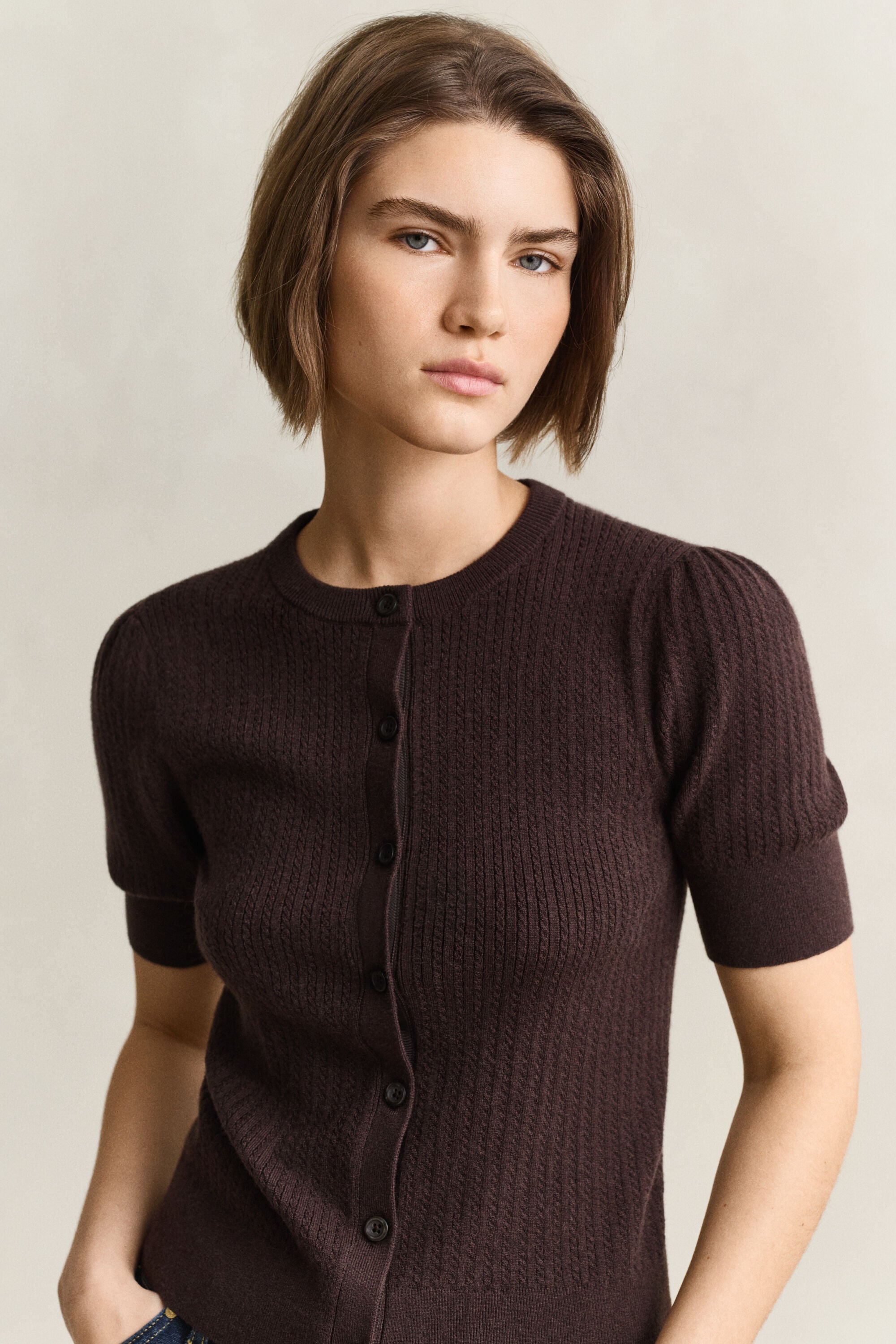 Cable Knit Short Sleeve Cardigan
