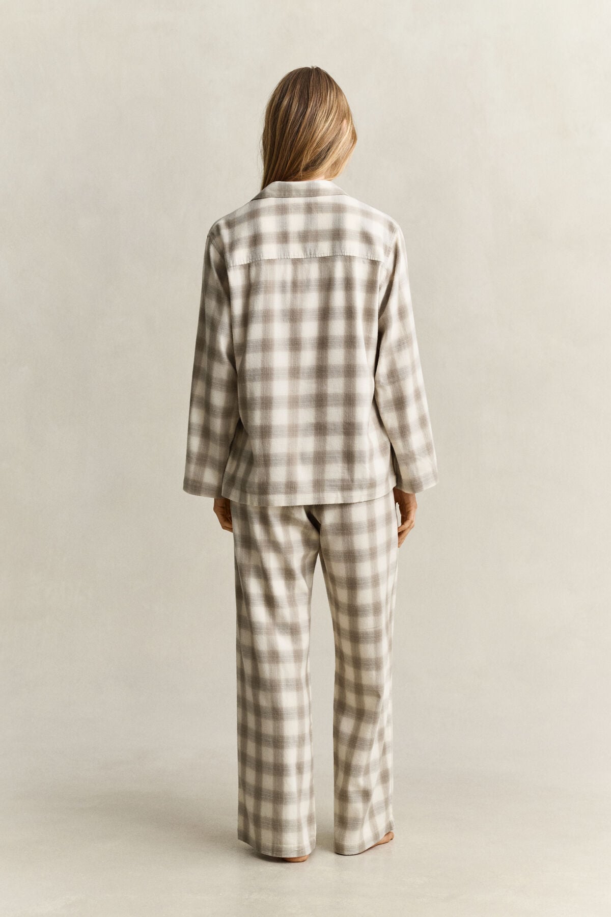 Checked Flannel Pajama Set — MIST TAUPE