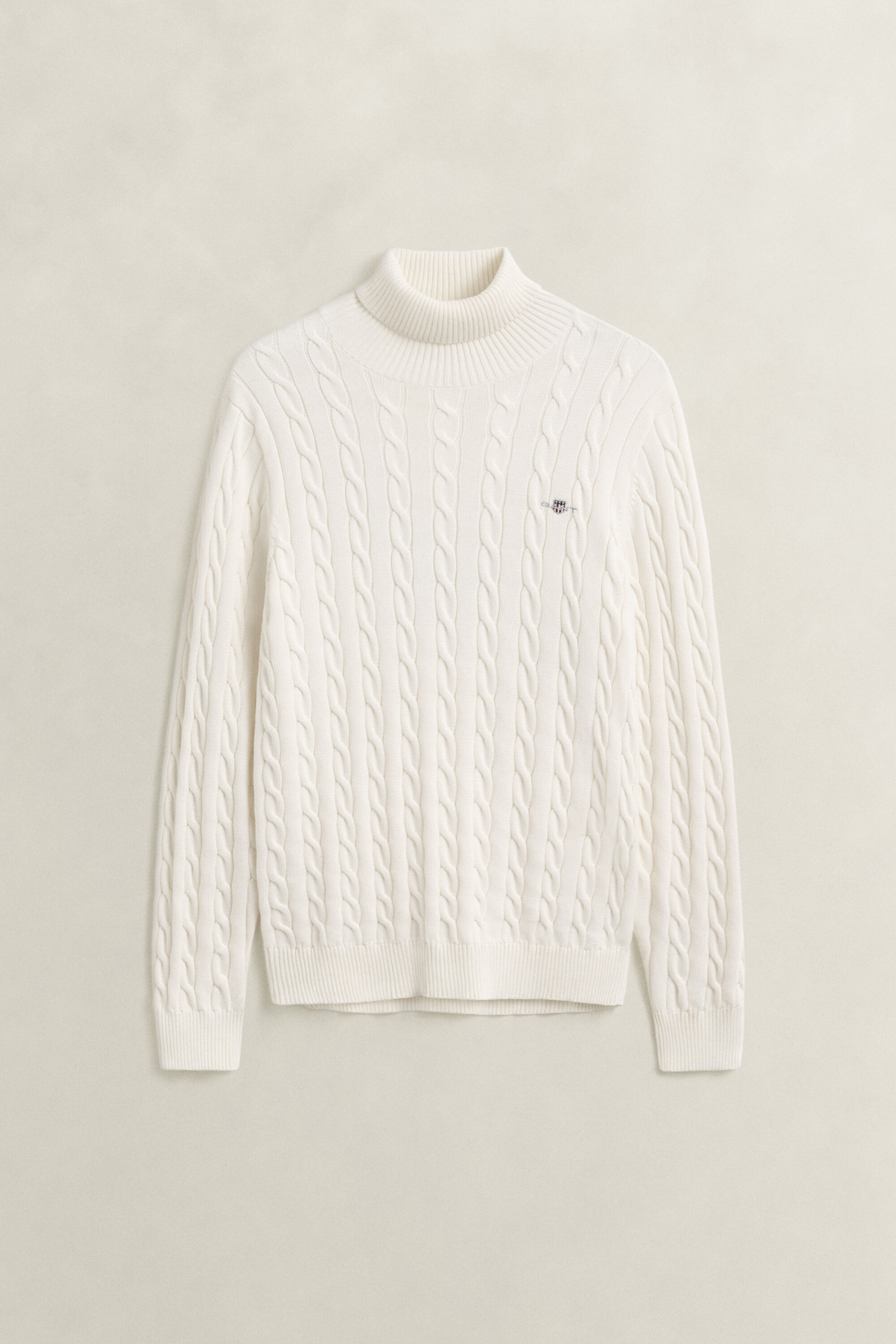 Cotton Cable Knit Turtleneck Sweater — CREAM