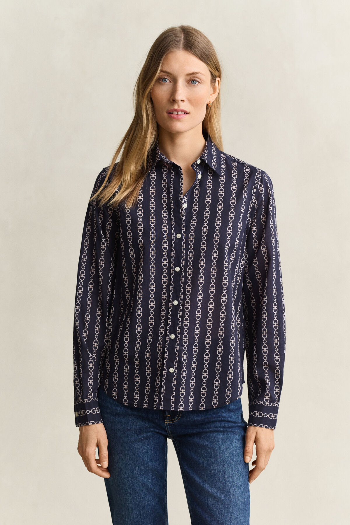 Printed Cotton Voile Shirt — EVENING BLUE
