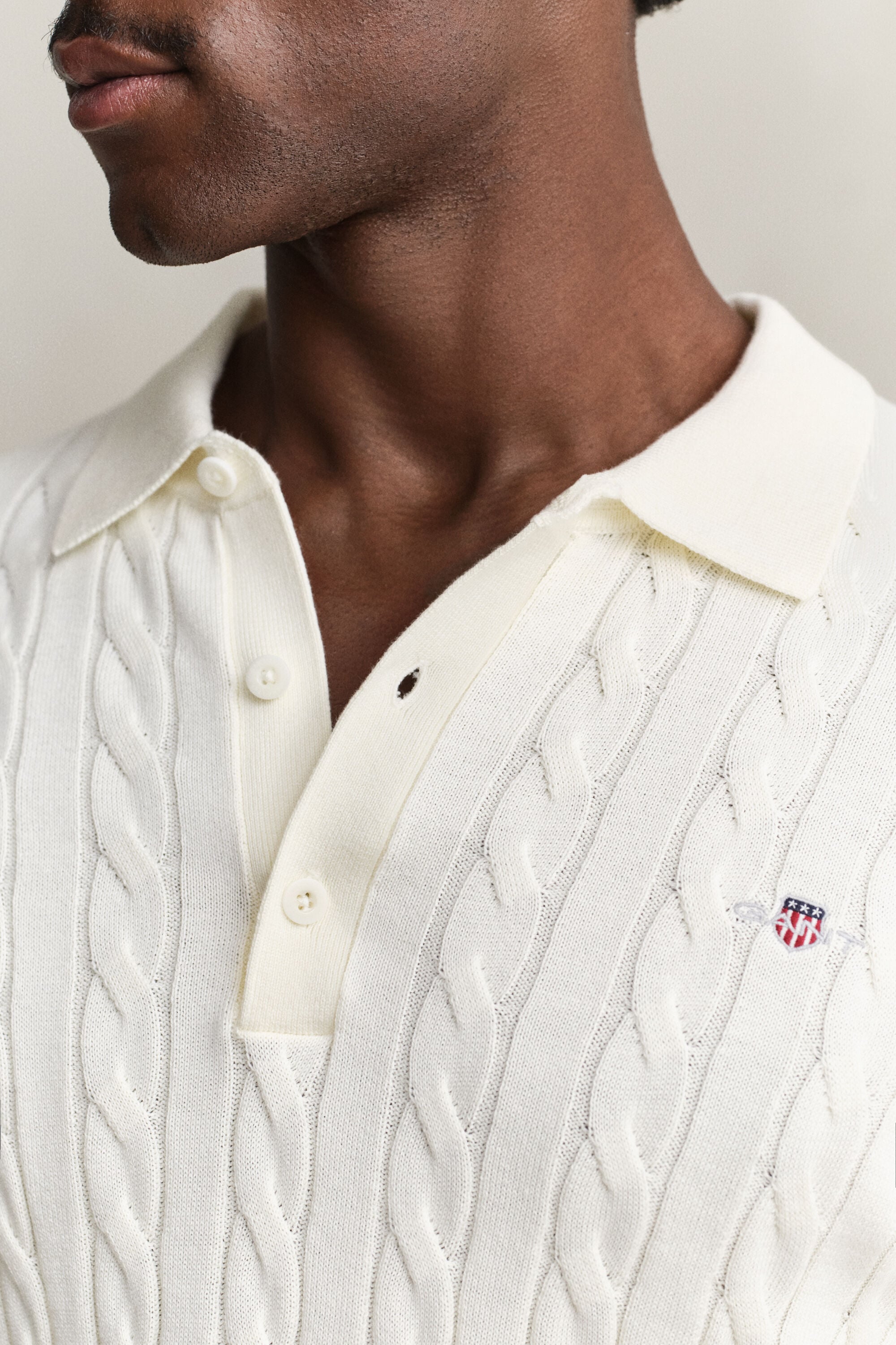 Cotton Cable Knit Polo Sweater