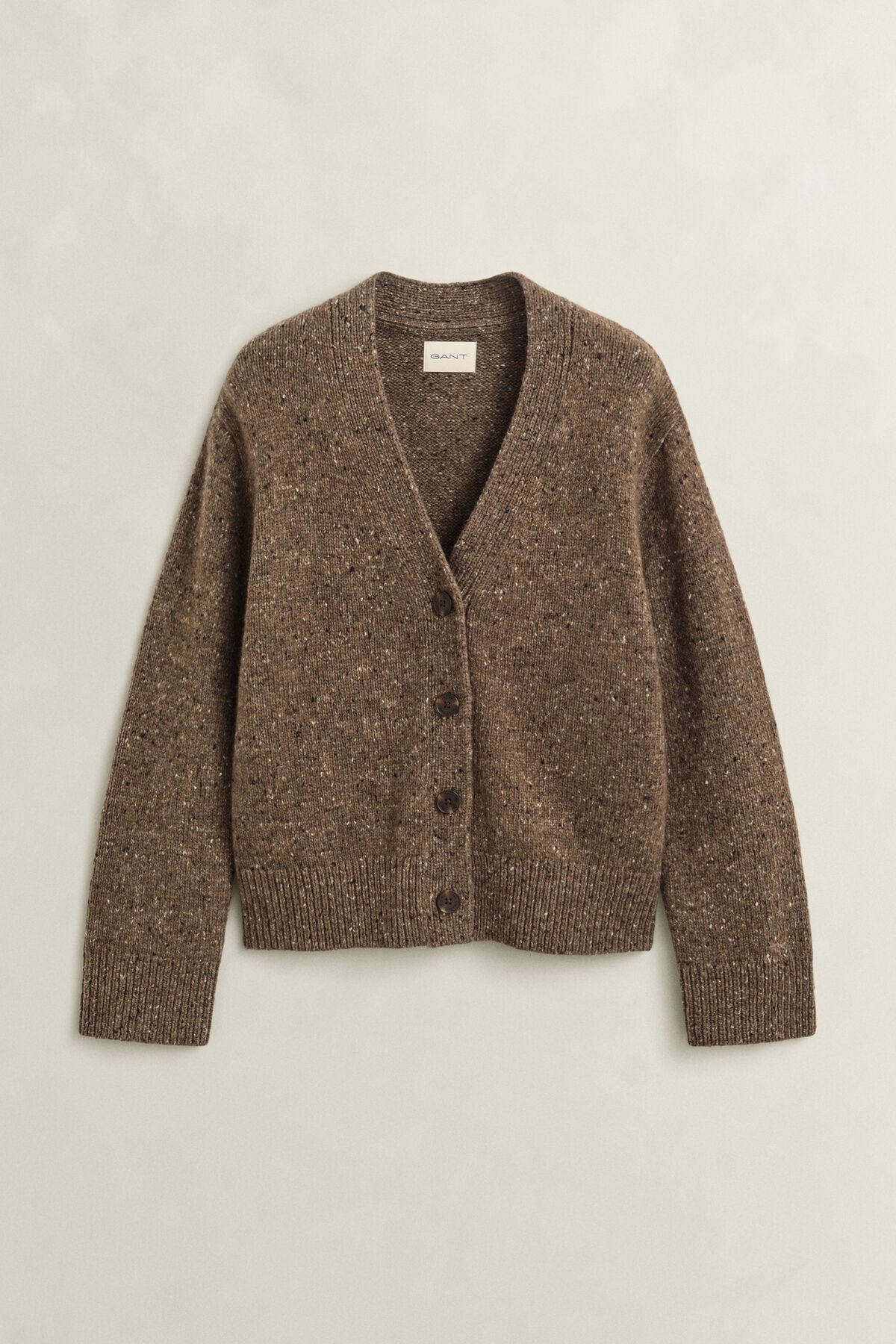 Wool Blend Nepps Cardigan — CARAMEL BROWN