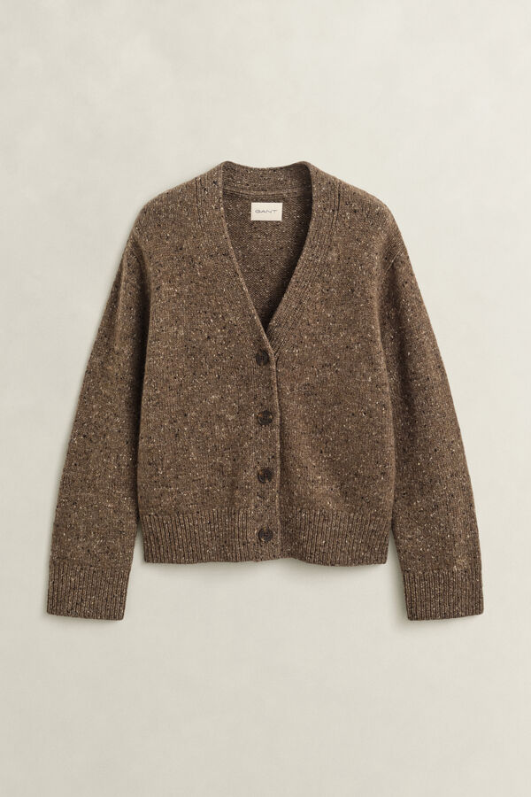 Wool Blend Nepps Cardigan — CARAMEL BROWN