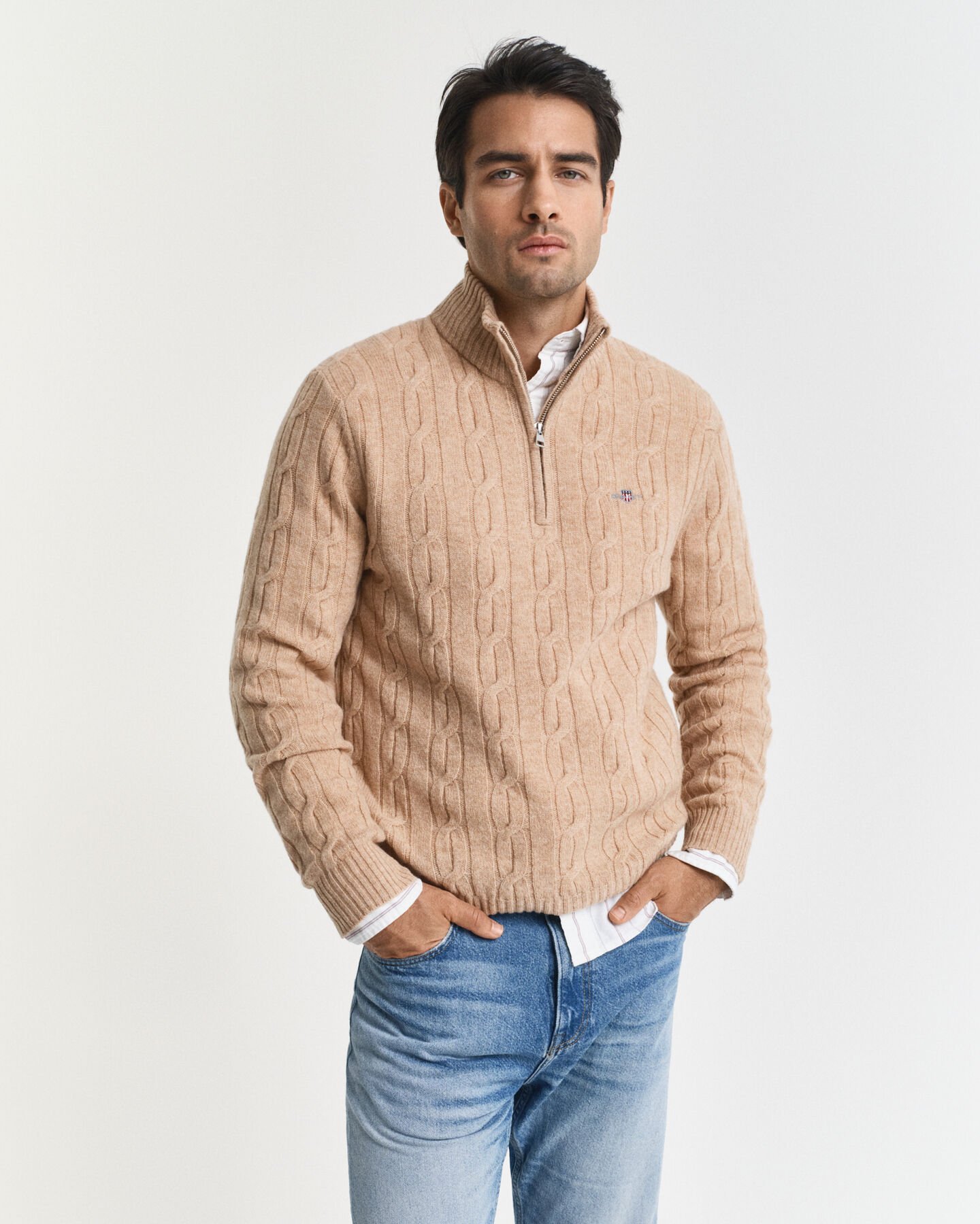 Lambswool Cable Knit Half-Zip Sweater