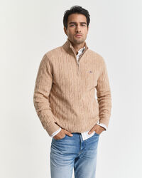 Lambswool Cable Knit Half-Zip Sweater