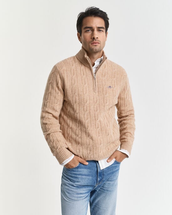 Lambswool Cable Knit Half-Zip Sweater