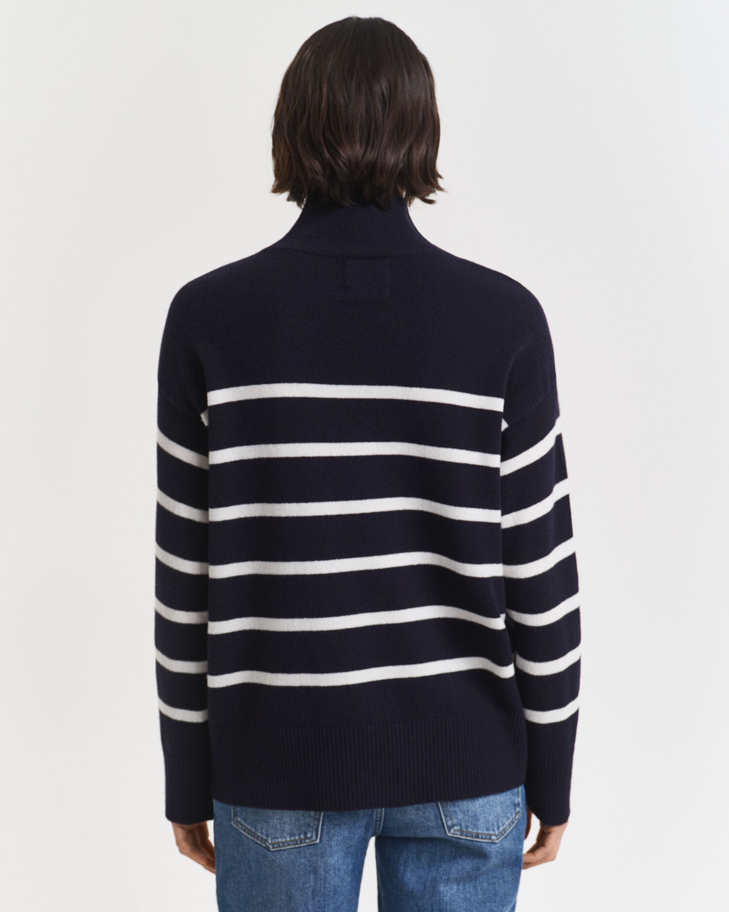 Striped Superfine Lambswool Turtleneck Sweater
