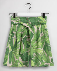 Palm Breeze Print High-Waisted Pleated Shorts
