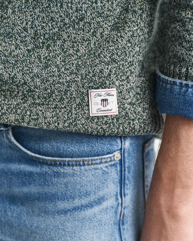 Wool Blend Mouliné Crew Neck Sweater