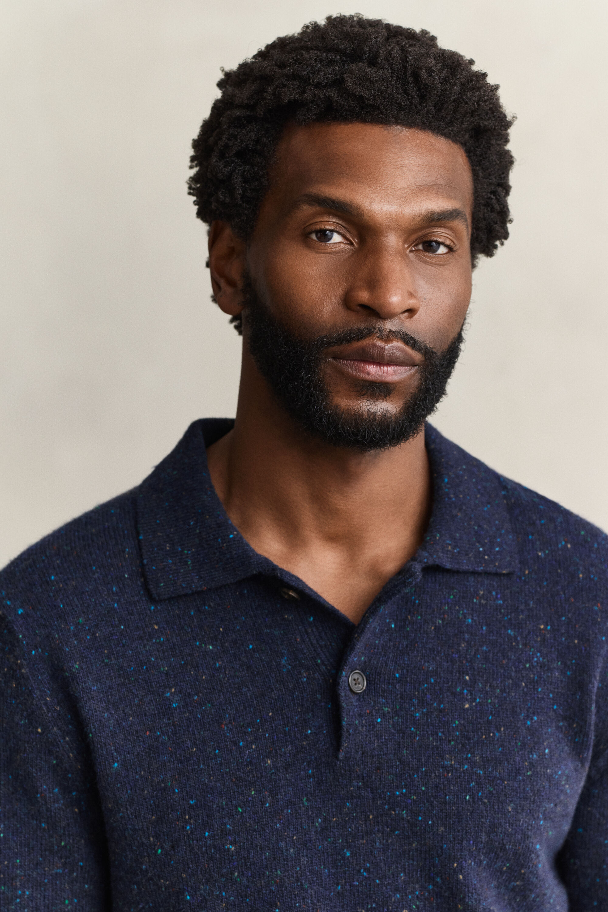 Wool Blend Nepps Polo Sweater
