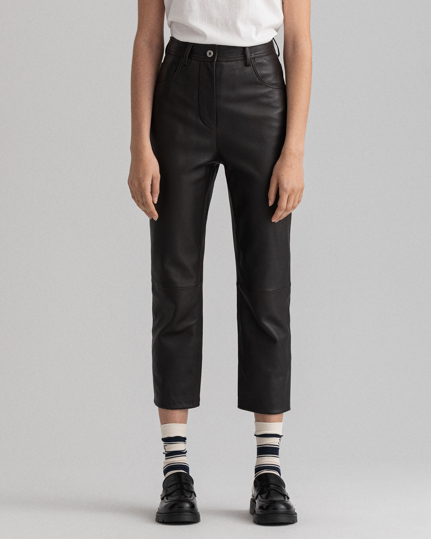 High-Waisted Cropped Leather Pants