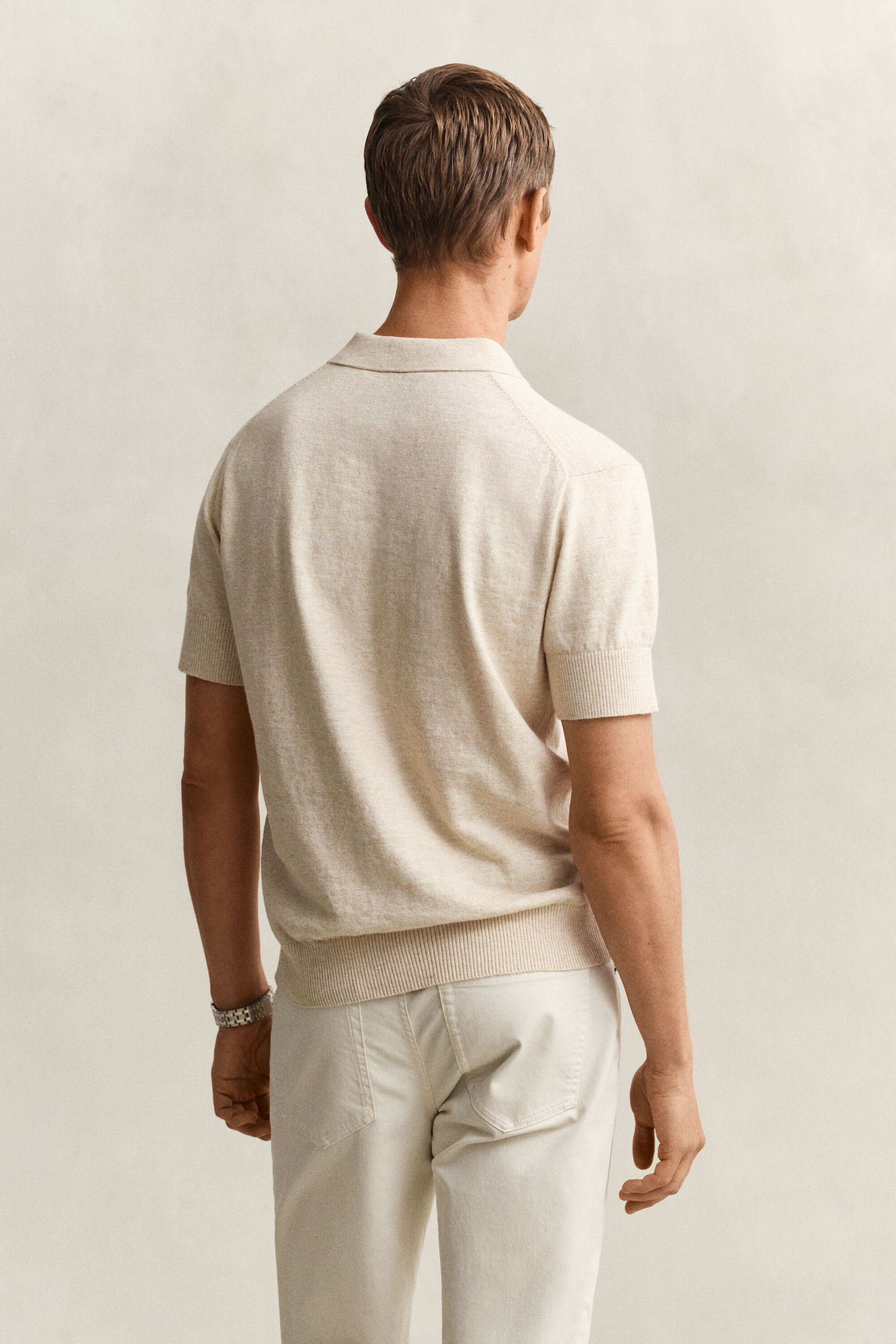 Slub Cotton Blend Short Sleeve Polo Sweater