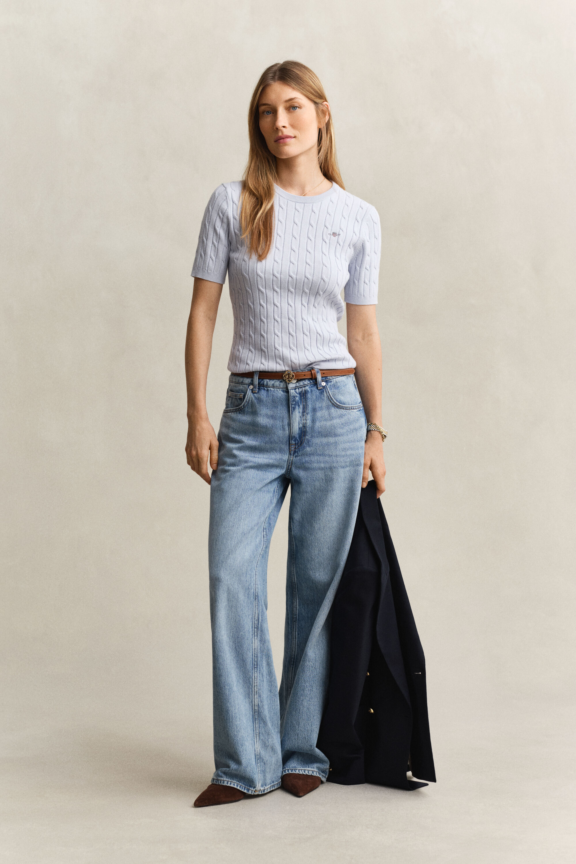 Cable Knit Short Sleeve Sweater