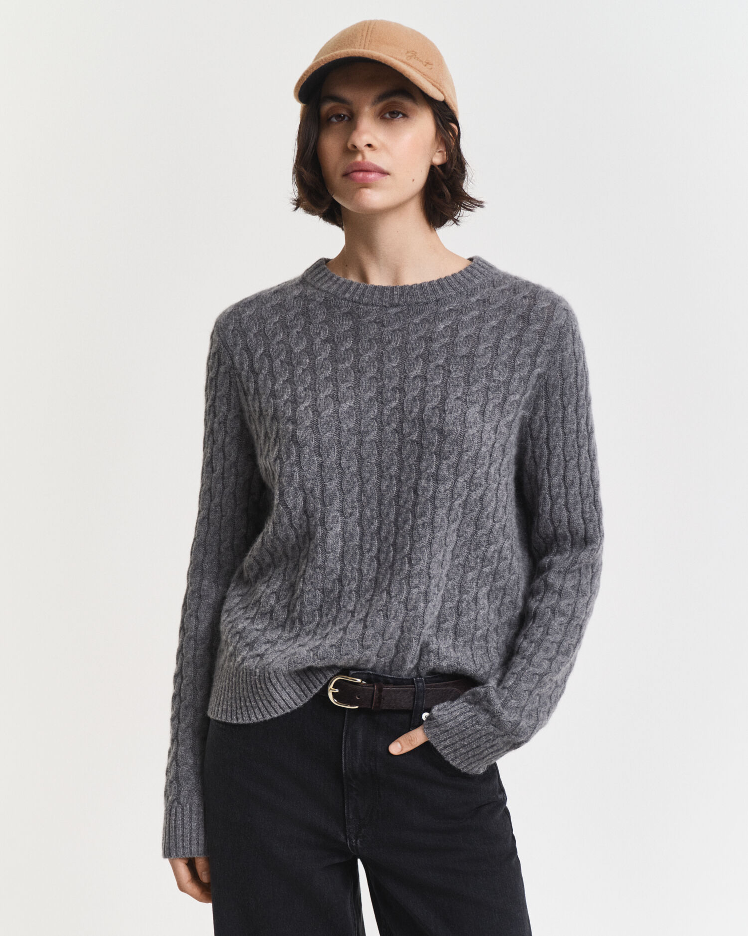 Cashmere Cable Knit Crew Neck Sweater