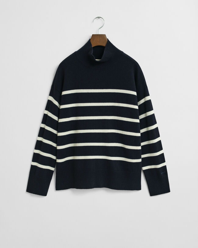 Striped Superfine Lambswool Turtleneck Sweater
