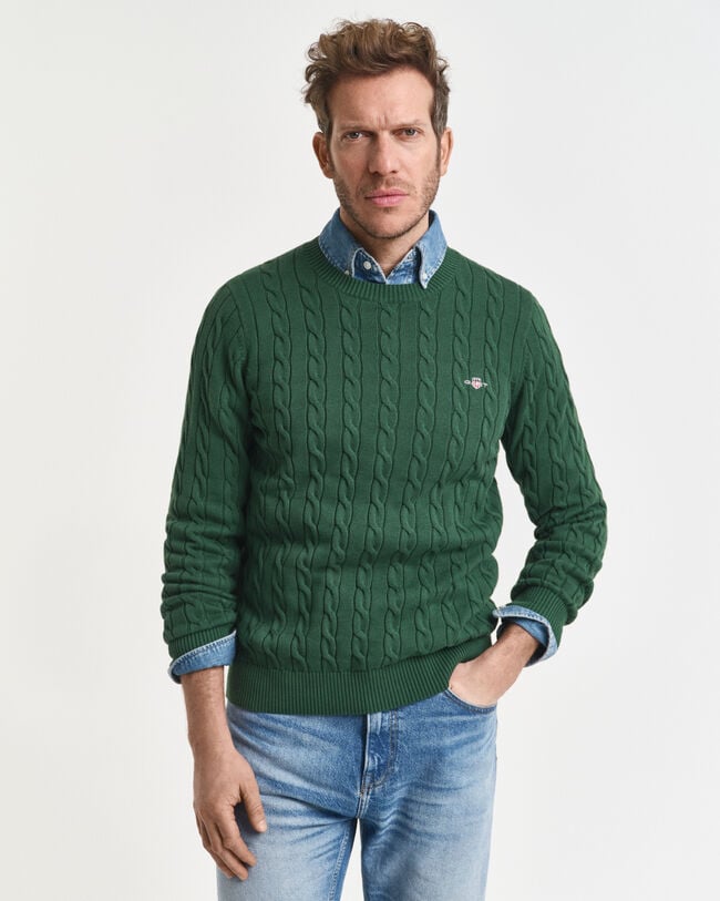 Cotton Cable Knit Crew Neck Sweater