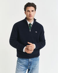 Ribbed Cotton Merino Wool Half-Zip Sweater