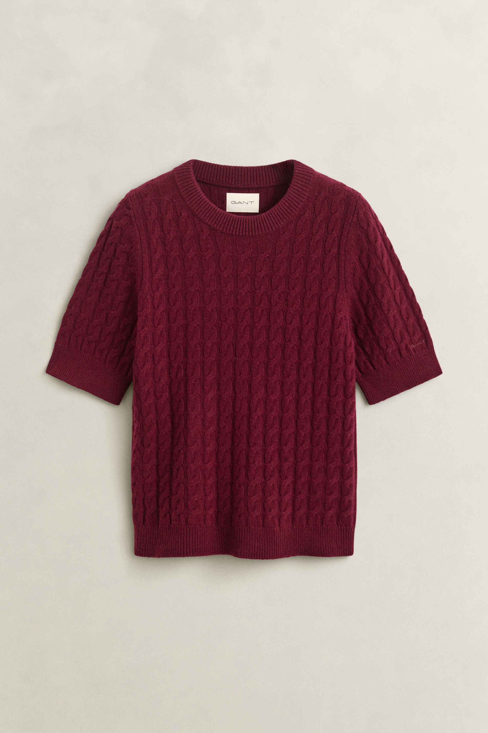 Wool Cashmere Cable Knit Short Sleeve Sweater