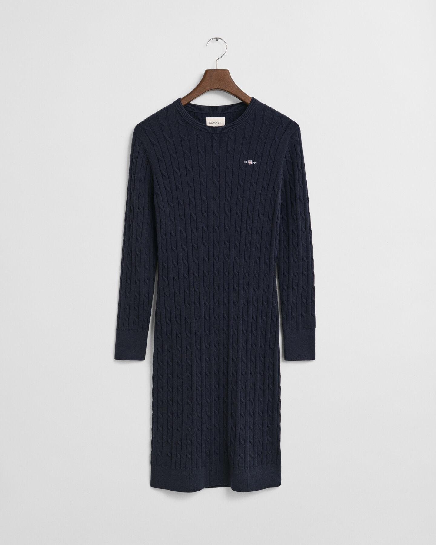 Stretch Cotton Cable Knit Crew Neck Dress