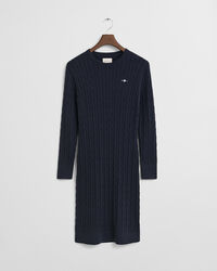 Stretch Cotton Cable Knit Crew Neck Dress