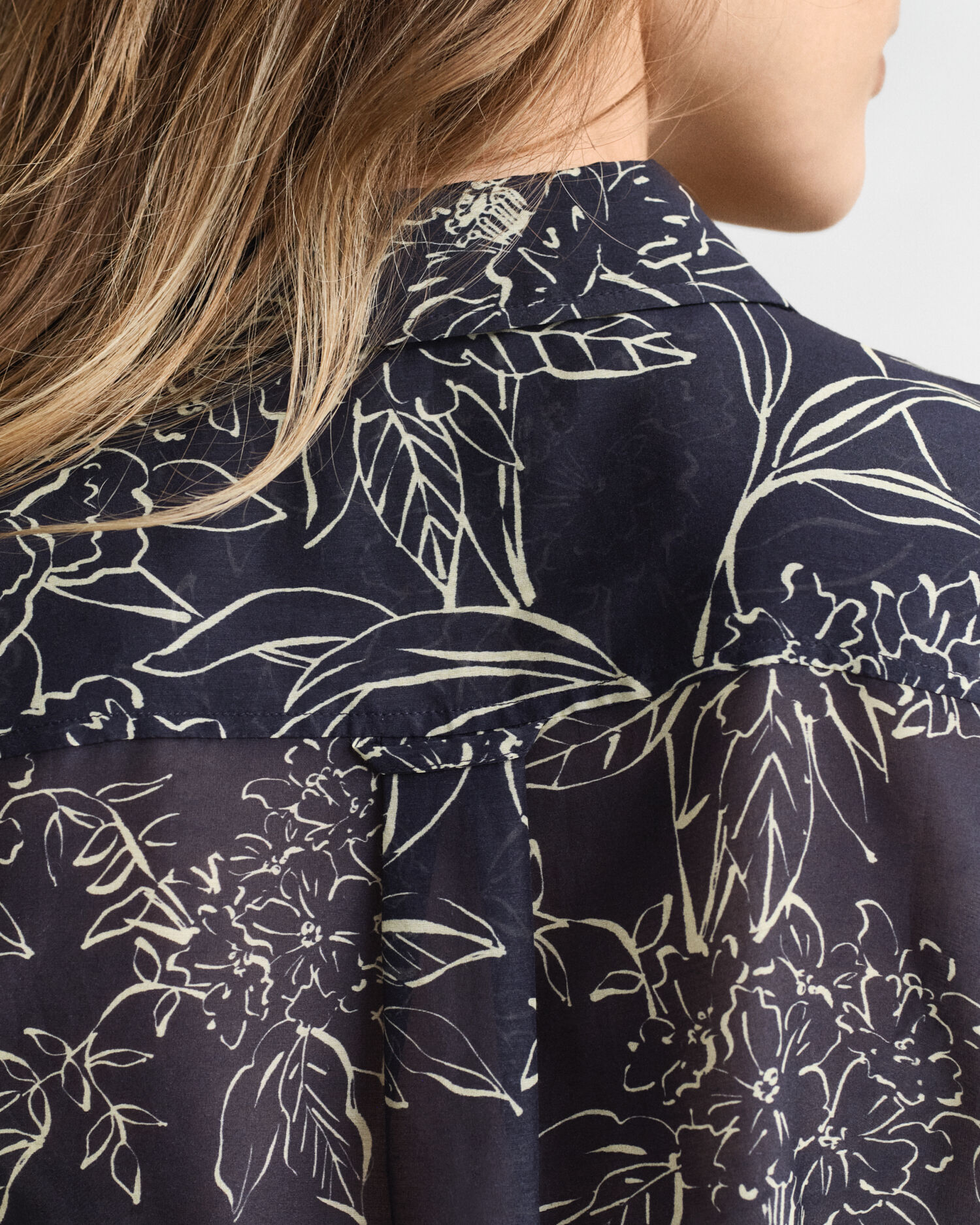 Regular Fit Floral Print Cotton Silk Shirt — EVENING BLUE