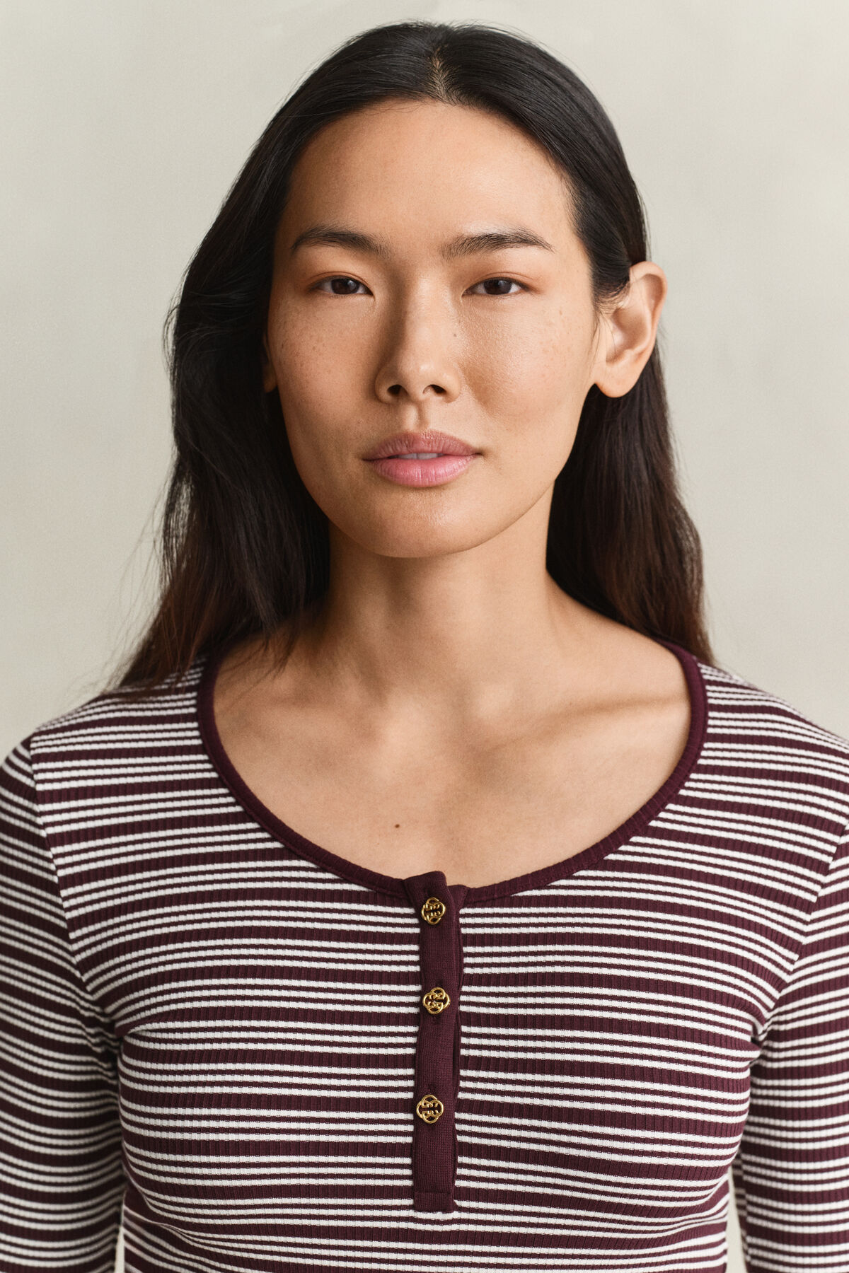 Ribbed Long Sleeve Henley Top — DARKENED WINE