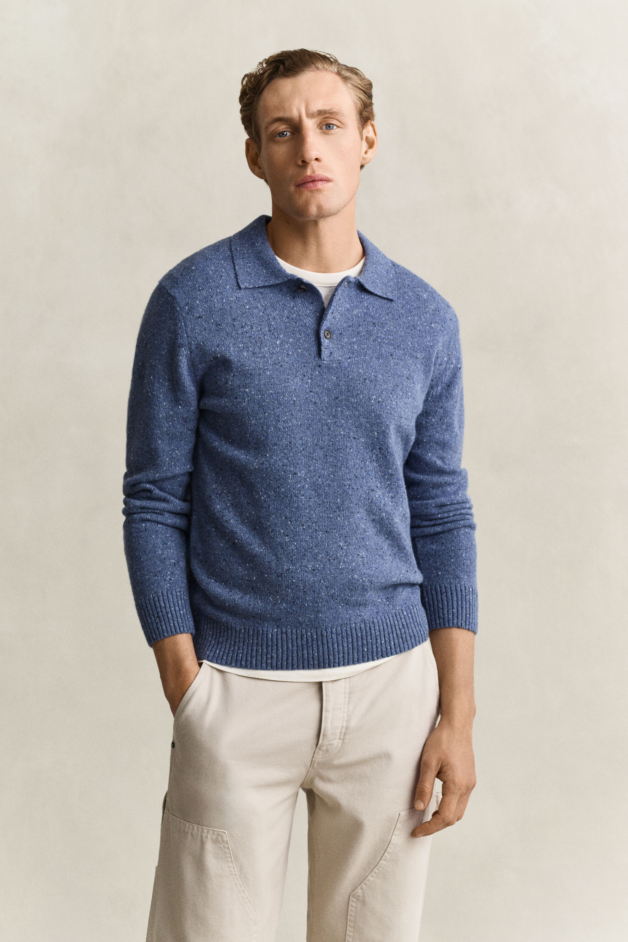 Wool Blend Nepps Polo Sweater