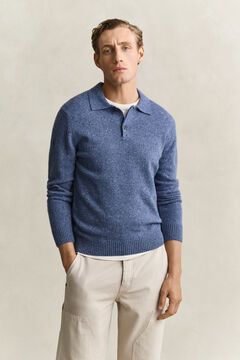 Wool Blend Nepps Polo Sweater — BLUE HORIZON 4